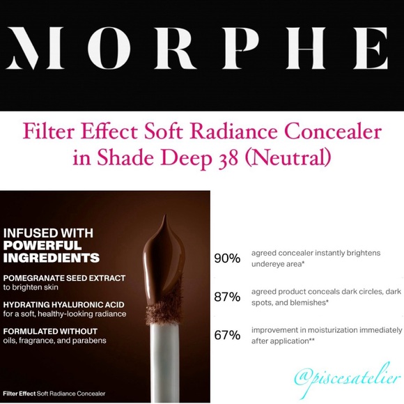 Morphe Filter Effect Soft Radiance Concealer in Shade Deep 38 (Neutral), 3.8 mL. - Picture 6 of 16